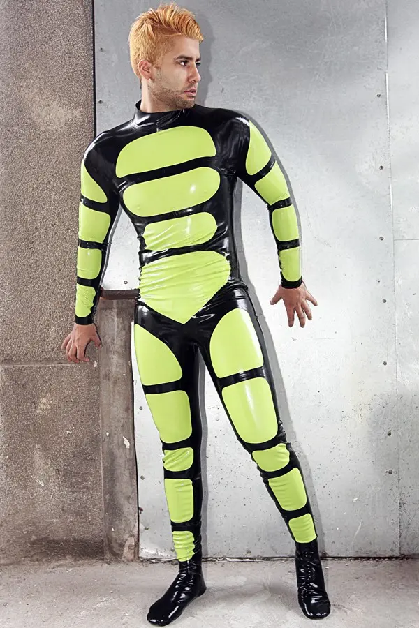 Latex Mens Straposis Back Zipper Catsuit With Feet Latex Mens Straposis Back Zipper Catsuit With Feet