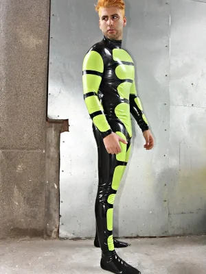 Latex Mens Straposis Back Zipper Catsuit With Feet Latex Mens Straposis Back Zipper Catsuit With Feet
