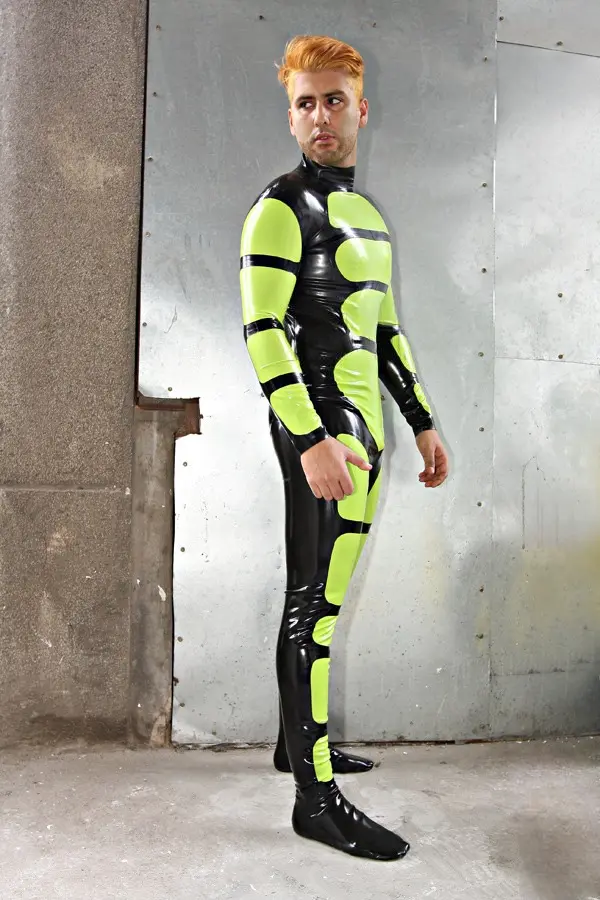Latex Mens Straposis Back Zipper Catsuit With Feet Latex Mens Straposis Back Zipper Catsuit With Feet