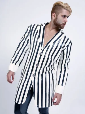Latex Mens Striped Half Coat