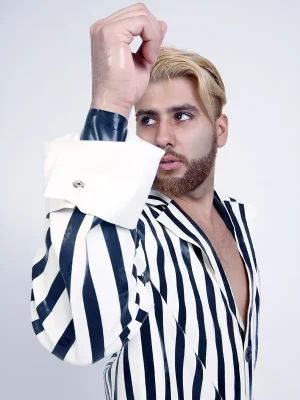 Latex Mens Striped Half Coat
