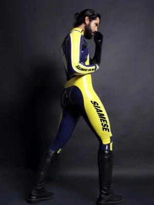 Latex Mens T-Age Moto Biker Rubber Catsuit Latex Mens T-Age Moto Biker Rubber Catsuit