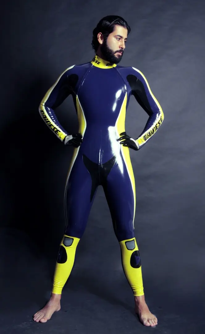 Latex Mens T-Age Moto Biker Rubber Catsuit Latex Mens T-Age Moto Biker Rubber Catsuit