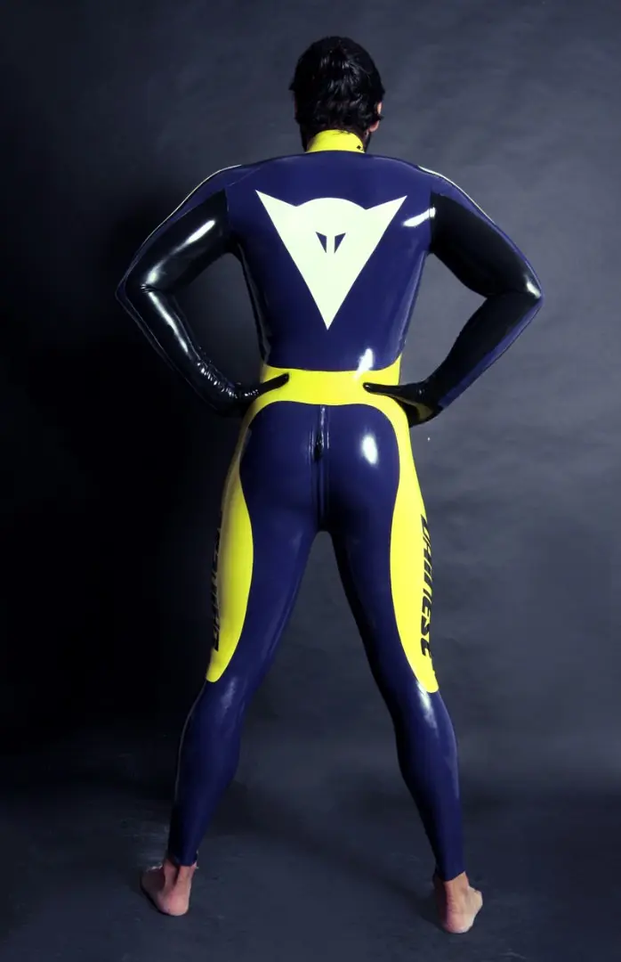 Latex Mens T-Age Moto Biker Rubber Catsuit Latex Mens T-Age Moto Biker Rubber Catsuit