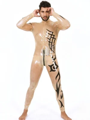 Latex Mens Tattoo Transparent Neck Entry Catsuit Latex Mens Tattoo Transparent Neck Entry Catsuit