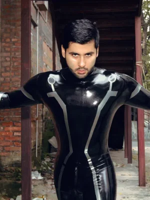 Latex Mens Tron Team Neck Entry Catsuit