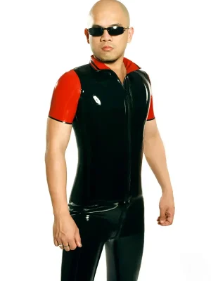 Latex Mens Two-Colors Front Zipper Polo Shirt Latex Mens Two-Colors Front Zipper Polo Shirt