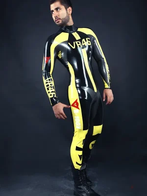 Latex Mens VR46 Brand Name MotoGP Biker Catsuit Latex Mens VR46 Brand Name MotoGP Biker Catsuit