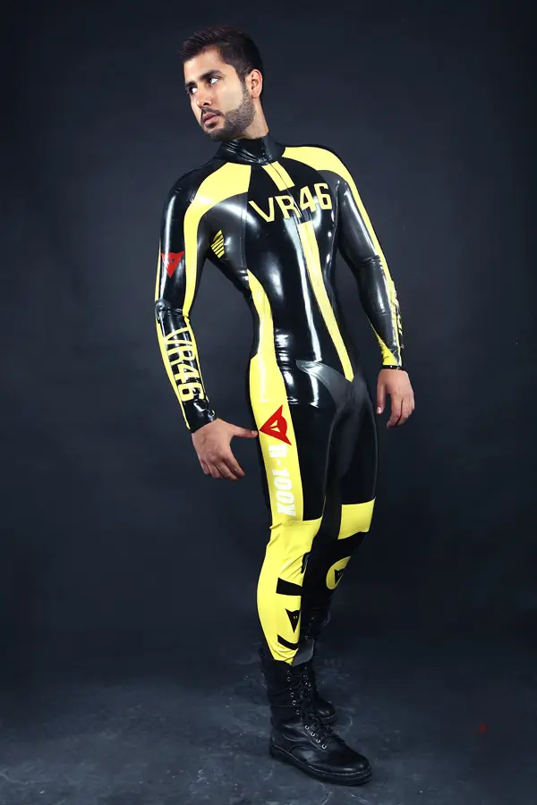Latex Mens VR46 Brand Name MotoGP Biker Catsuit Latex Mens VR46 Brand Name MotoGP Biker Catsuit
