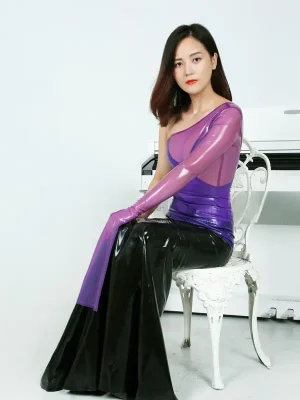 Latex One-Shoulder Two-Way Skirt Formal Cocktail Dress