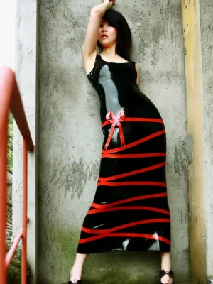 Latex Ribbon Entwined Long Dress Latex Ribbon Entwined Long Dress