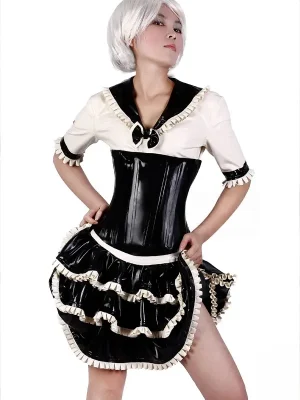 Latex Ruffle Row Bow Dress