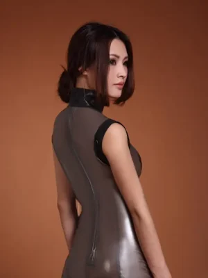 Latex Suzy Wong Mock Cheongsam Cocktail Dress
