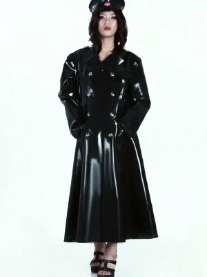 Latex Unisex Loose-fitting Hooded Double-Breasted Trenchcoat